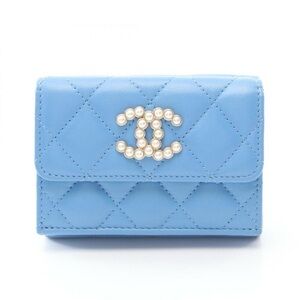 CHANEL Matelasse Blue Lambskin TriFold Wallet